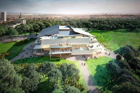 <span class="Bold"><strong>Neue Nationalgalerie und Ludwigmuseum</strong> ein 1. Preis  </span>SANAA arrangieren die Museumsräume frei um ein Foyer und lassen sie über Terrassen in den Park auslaufen<br />