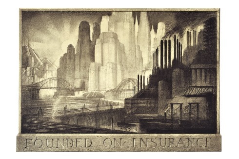 Hugh Ferriss, Auf Versicherung gegründet, 1920er Jahre<br />