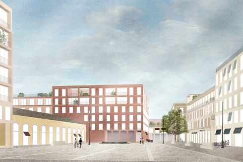 <span class="Bold"><strong>Finalist</strong></span><strong> </strong>Caruso St John entwarfen einzelne Blöcke mit Plätzen. Dabei wird eine Anlehnung an die traditionelle Architektursprache im Quartier erkennbar.<br />