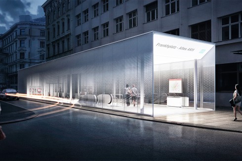 <strong><span class="Bold">3. Preis</span></strong> Zechner &amp; Zechner setzen auf die neuste Lichttechnik. Die Eingänge markieren sie mit LED-beleuchteten Wandpanelen. Auf den Bahnsteigen kündet anschwellendes türkisfarbenes Licht vom nahenden Zug. <span class="OffWhite"> &nbsp;</span><br />