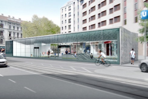 <span class="Bold"><strong>2. Preis</strong></span> Dietmar Feichtinger Architectes &amp; Peter Mitterer verwenden das Lochkartenmotiv als wiederkehrendes Wandelement. Eine lange Glasbox markiert die Eingänge.<br />