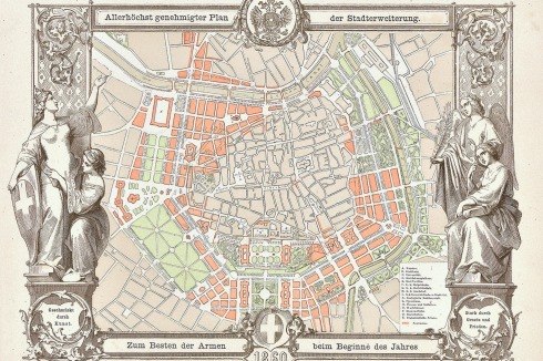 Postkarte mit dem Grundplan der Stadterweiterung von 1959<br />