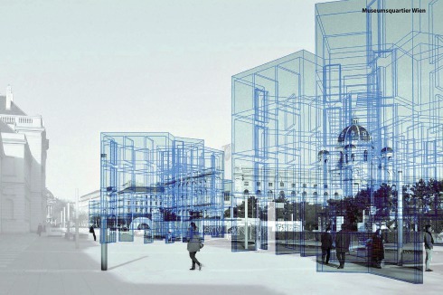 Die Freifläche vor dem Wiener Museumsquartier ist ein möglicher Standort für mehrere temporäre Wohnregale<br />
