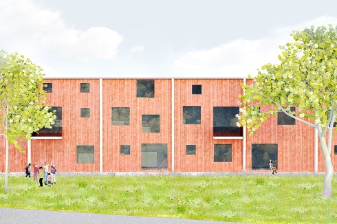 Der serielle Grundriss des Flüchtlingswohnhauses basiert auf 6 x 12,5 Meter großen Holzmodulen.<br /><br />