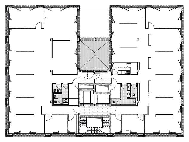 Auch im Grundriss sind die Architekten der kantigen und viereckigen Formensprache der Fassade treu geblieben.